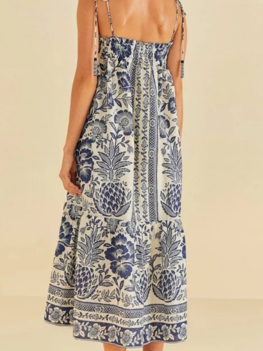 FARM Rio White Maxi Dress with Blue Botanical Print - Picture 3 of 4
